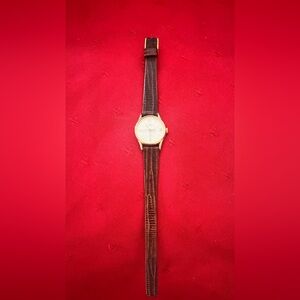 Timex Vintage Gold Watch with Brown Leather Lizard Strap